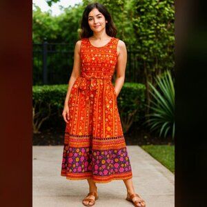 New DESIGN HOUSE Japan 1950s Style Wrap Tie House Dress Long Apron Pinafore OS